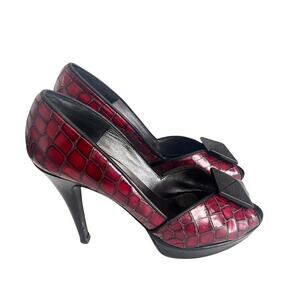 VTG Claudia Ciuti Dark Red Croc Shoe Open Toe Pump 9.5